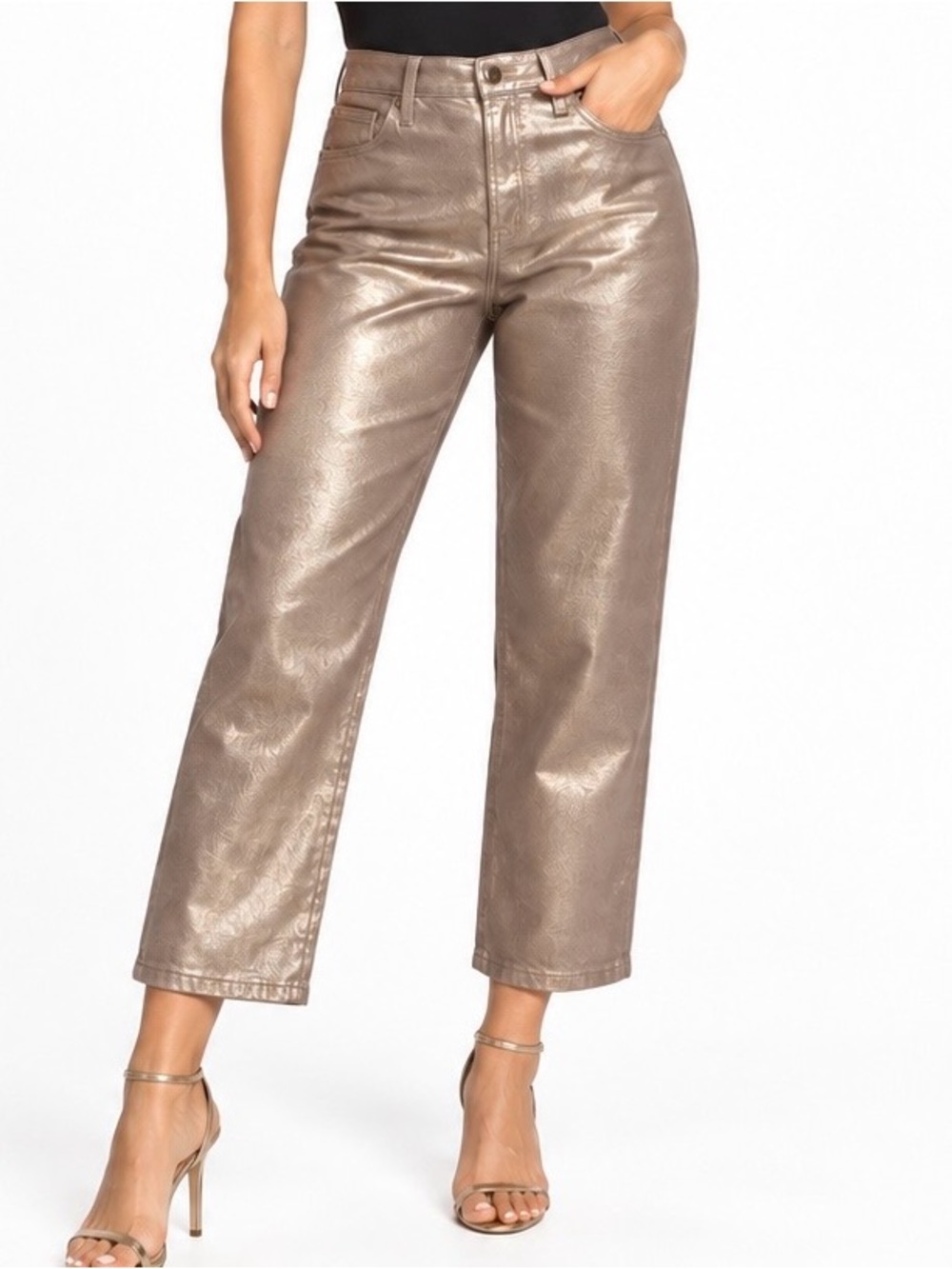 Chico’s Metallic Gold High Rise Straight Leg Jeans Size 2 / US 12 Y2K Glam